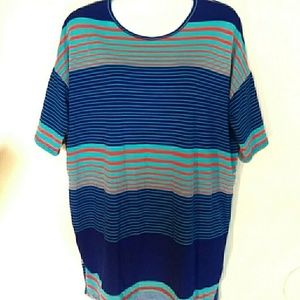 LuLaRoe blue Irma multicolored striped tunic blous